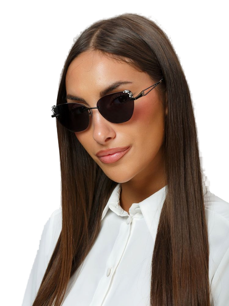 Blumarine SBM230S Metal Round-Frame Sunglasses — Black