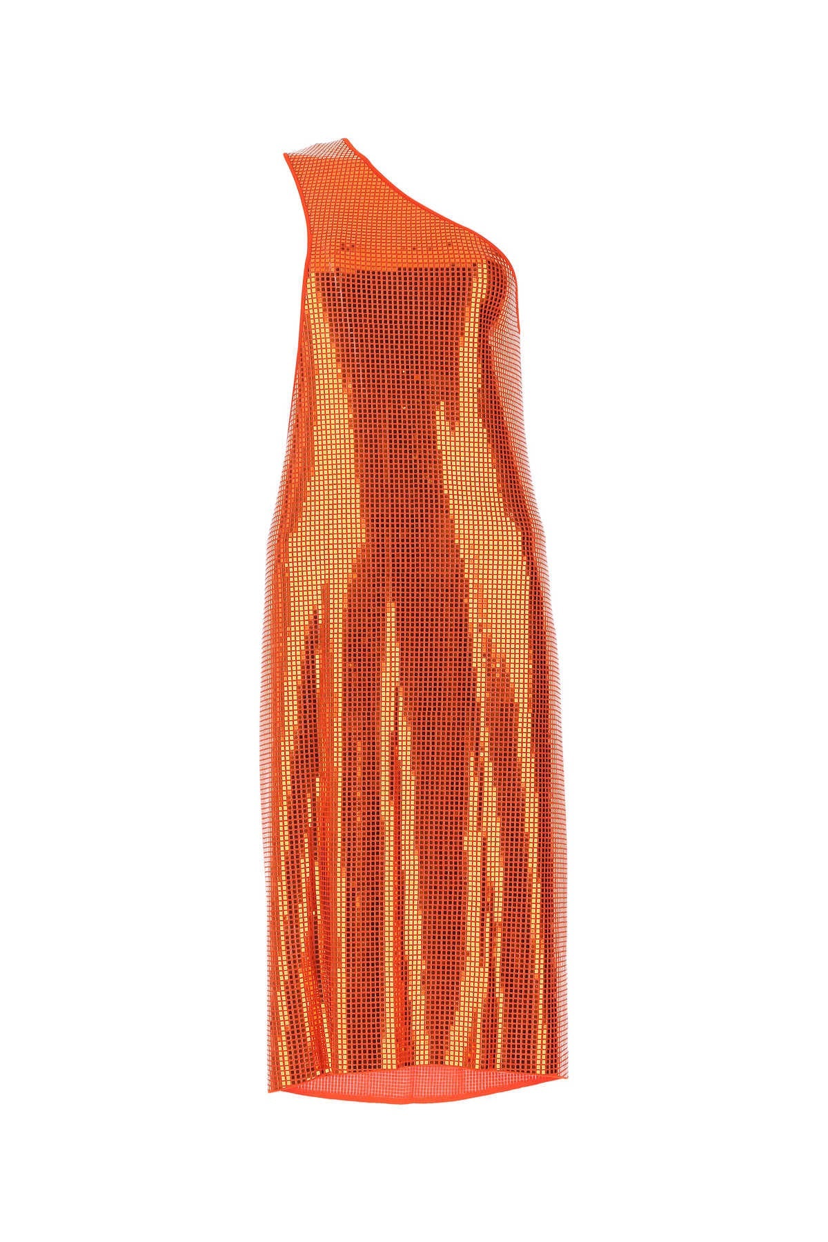 Bottega Veneta Sequin-Mesh One-Shoulder Dress — Orange