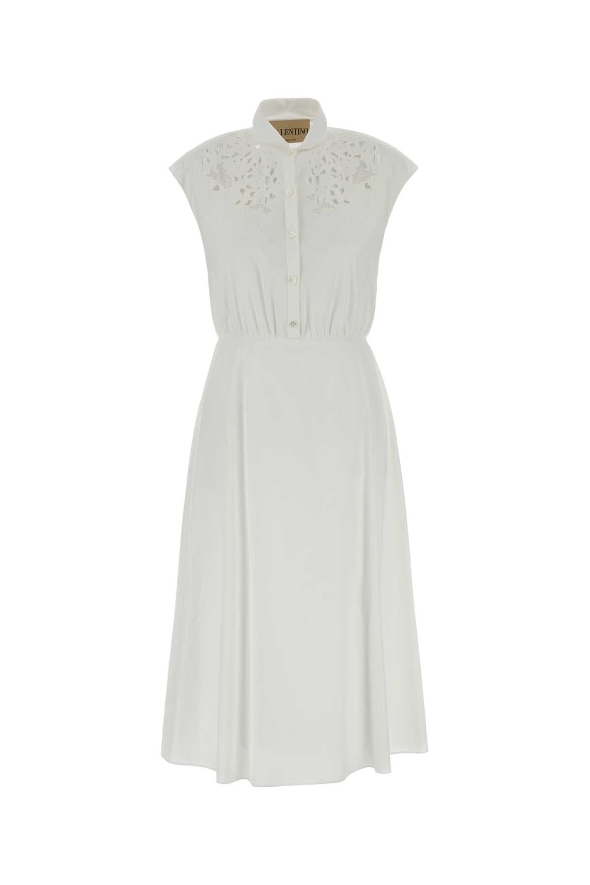 Valentino Garavani Lace-Yoke Cotton Dress — White