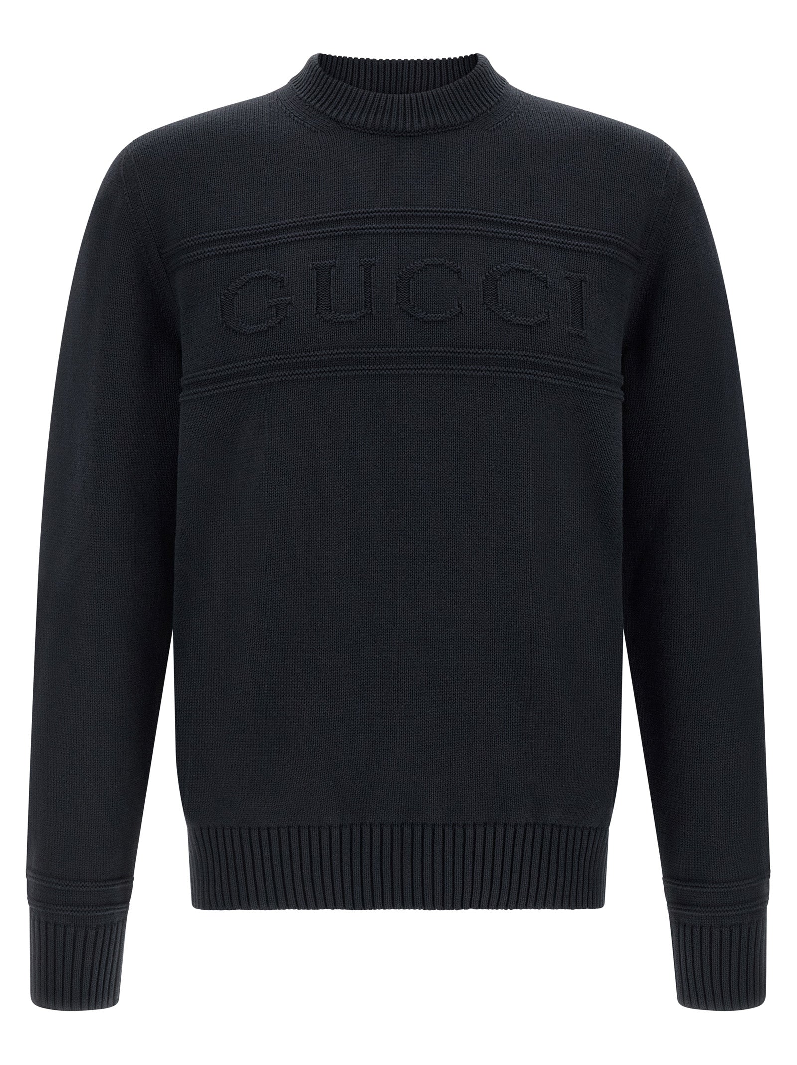 Gucci Logo-Embroidered Cotton and Wool Sweater — Black
