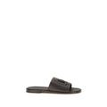 Dolce & Gabbana Embossed-Logo Calf Leather Sandals — Brown