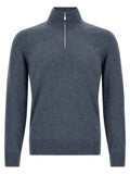 Brunello Cucinelli Cashmere Half-Zip Sweater — Blue