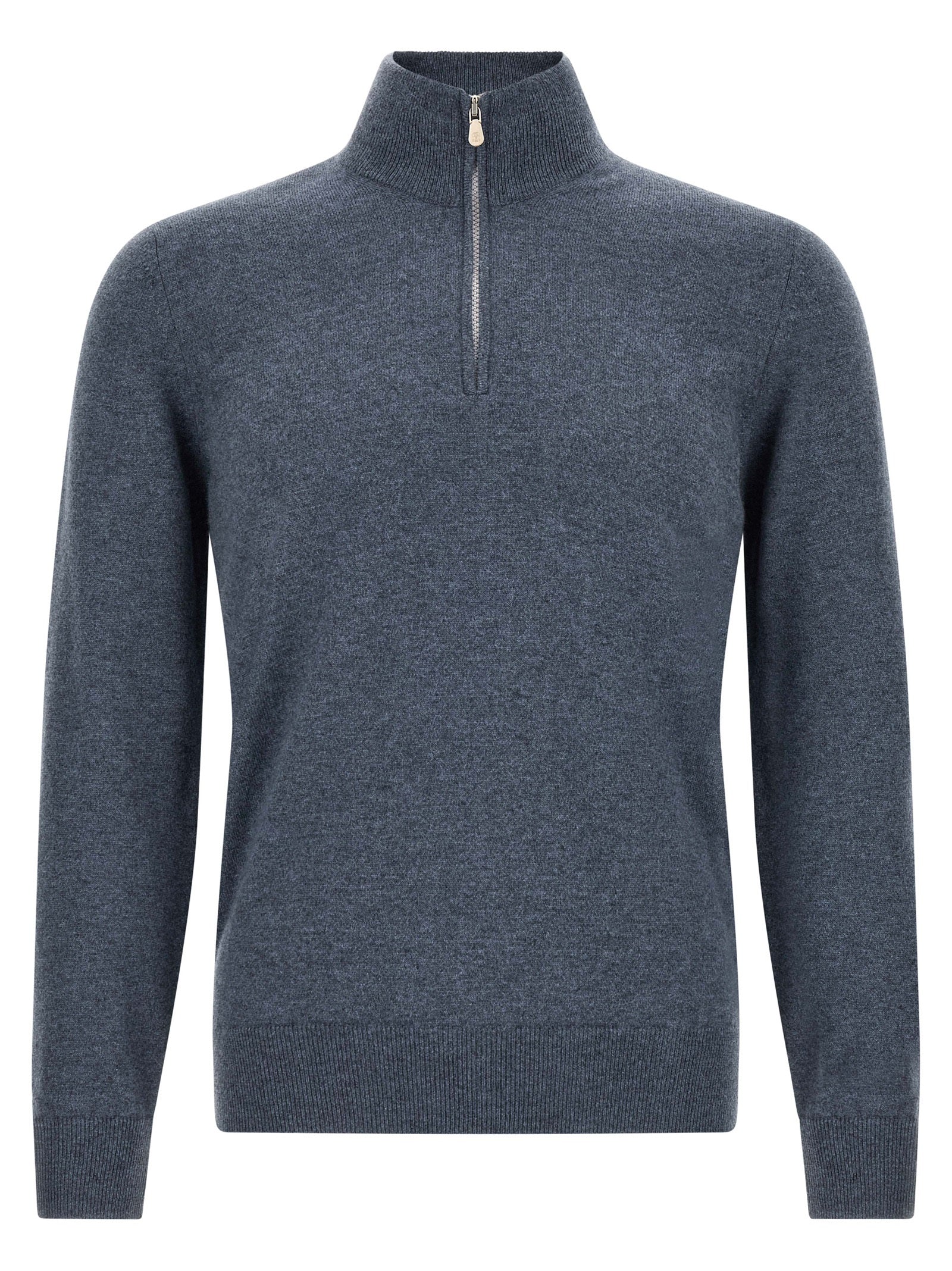 Brunello Cucinelli Cashmere Half-Zip Sweater — Blue