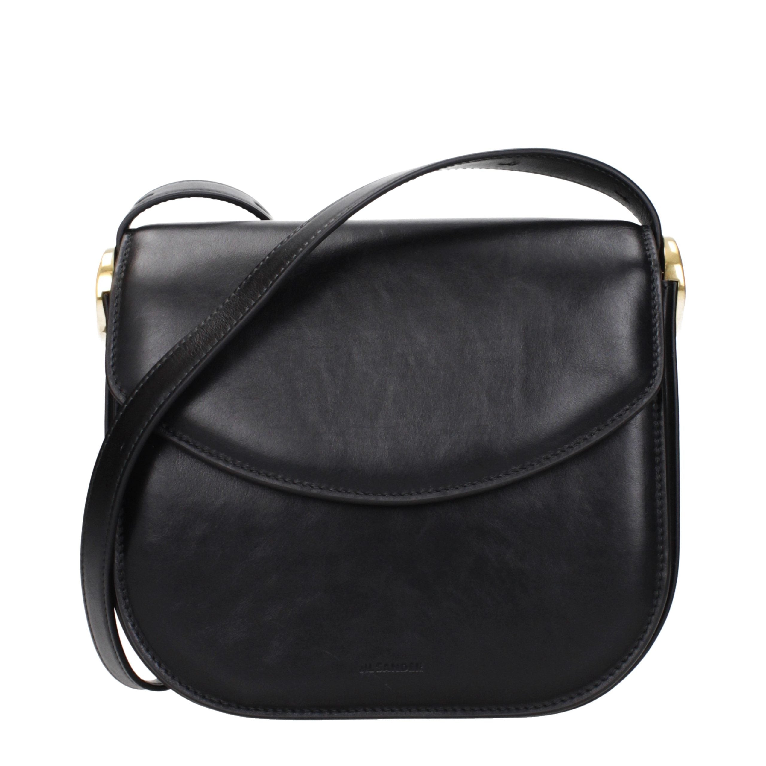 Jil Sander Leather with Vintage Effect Crossbody Bag — Black
