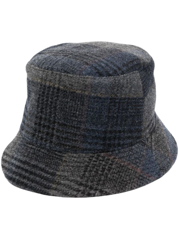 Fedeli Virgin Wool Tartan Bucket Hat — Charcoal