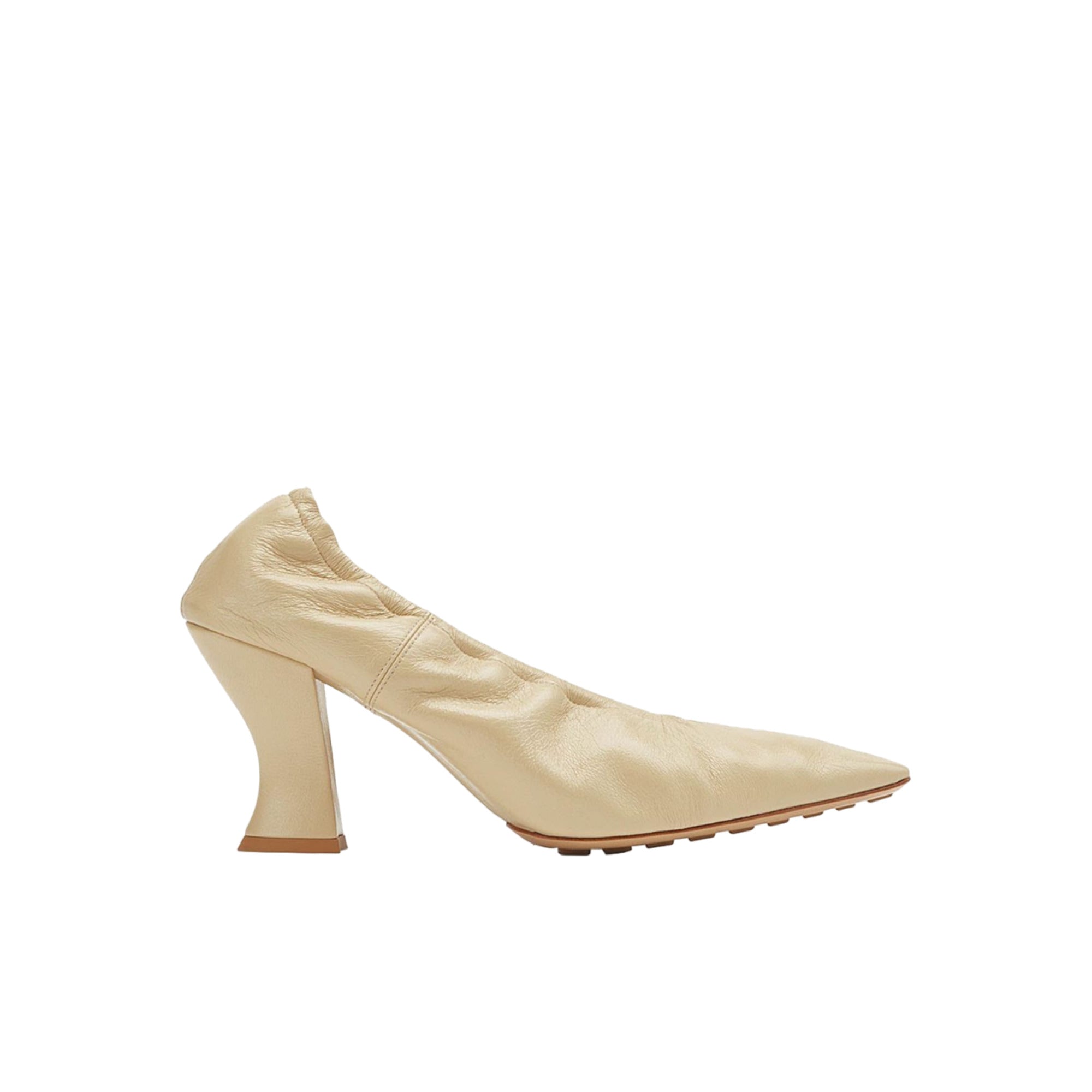 Bottega Veneta Crushed Lambskin Almond-Toe Pump — Beige