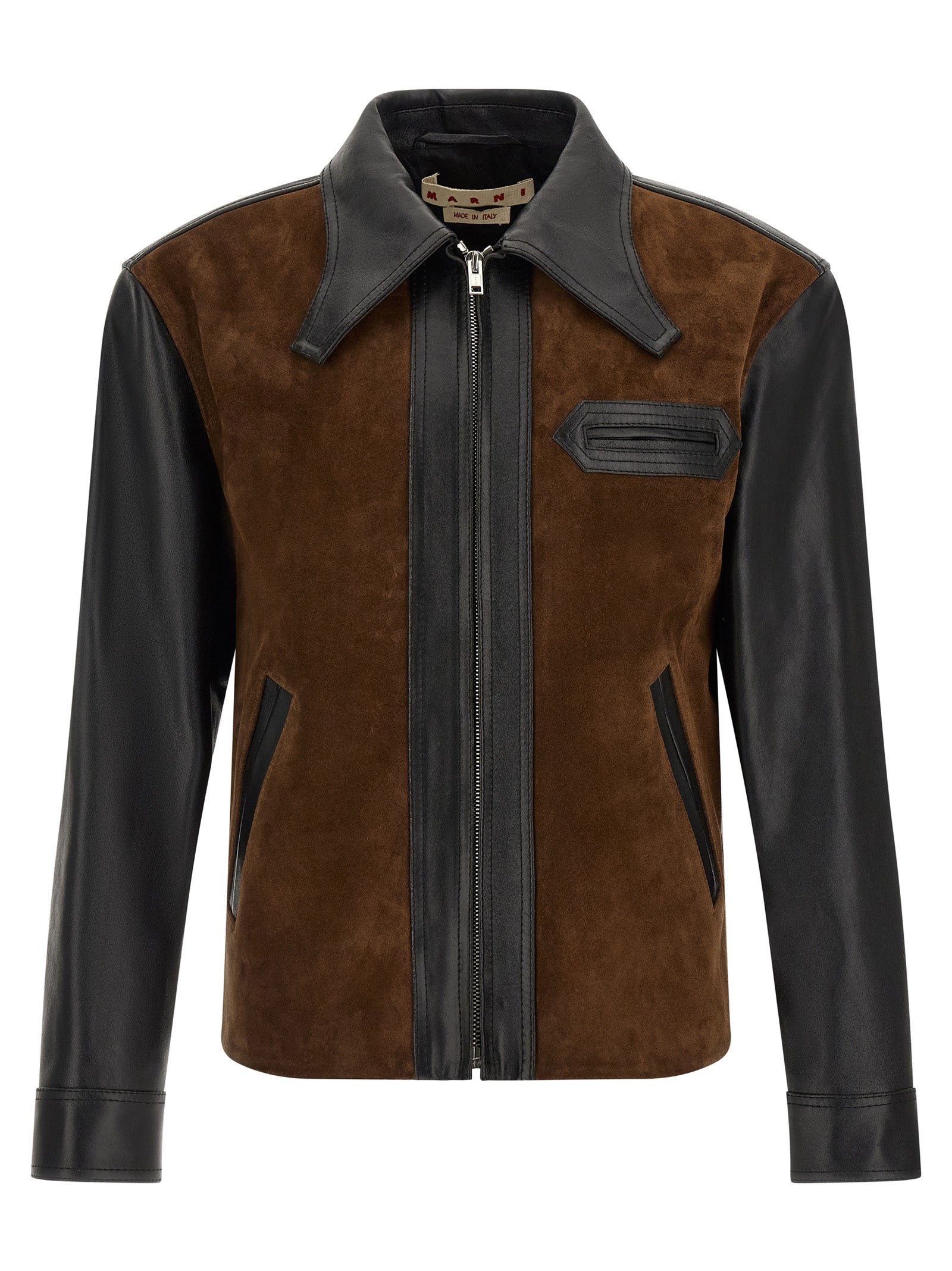 Marni Suede and Calfskin Leather Jacket — Brown