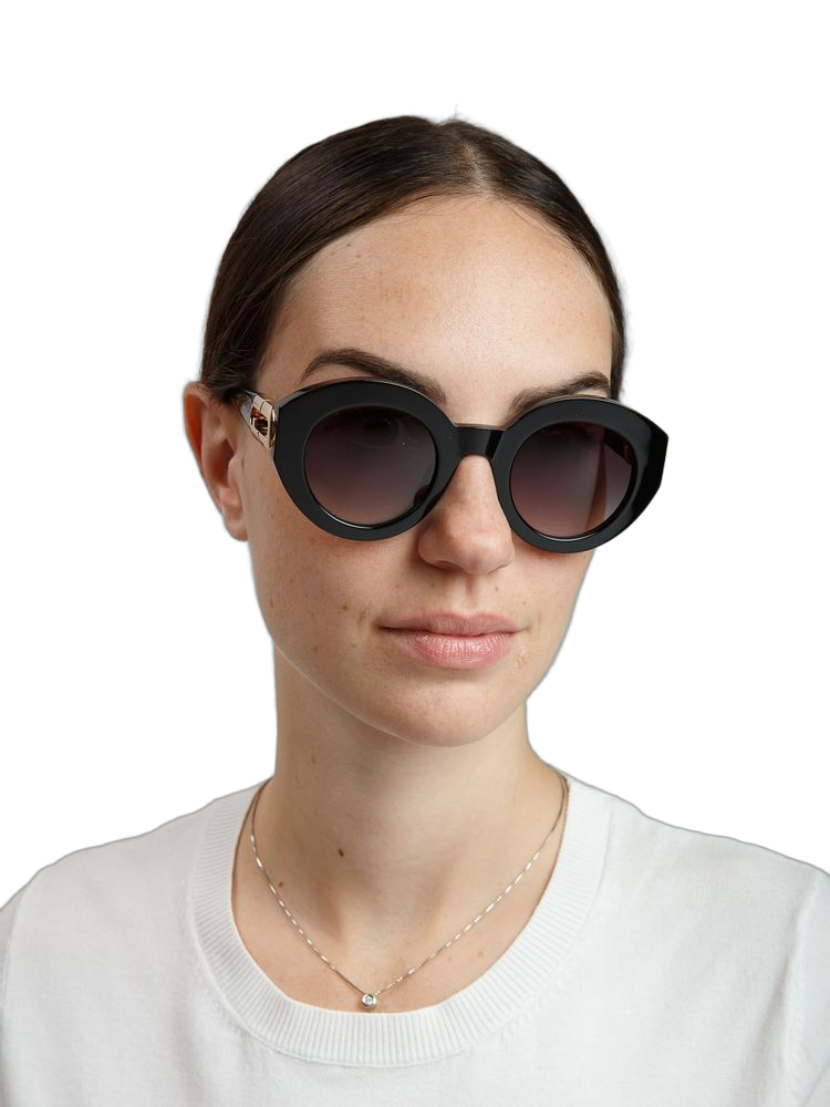 Furla SFU987 Round-Frame Acetate Sunglasses — Black