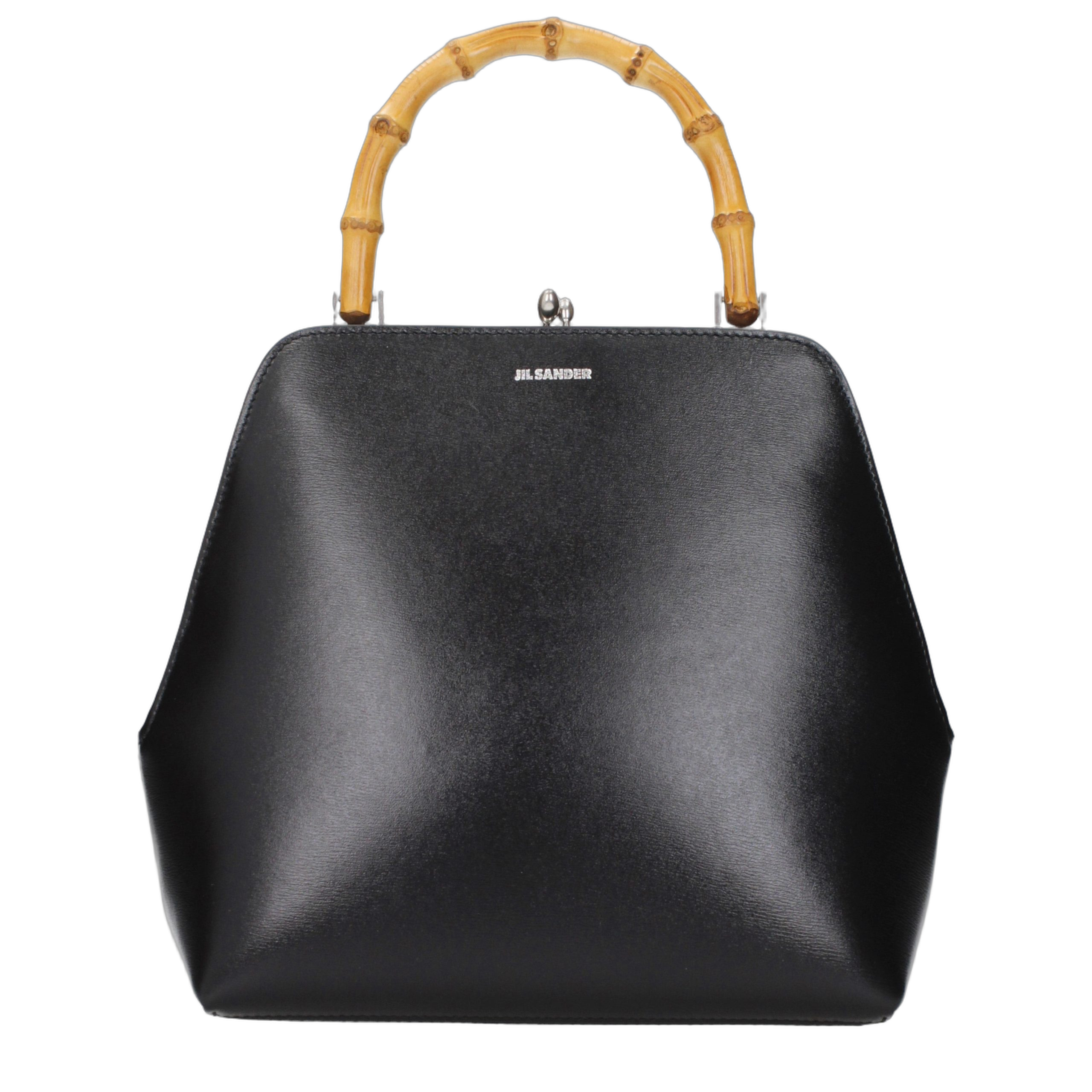 Jil Sander Bamboo Handle Leather Top Handle Bag — Black