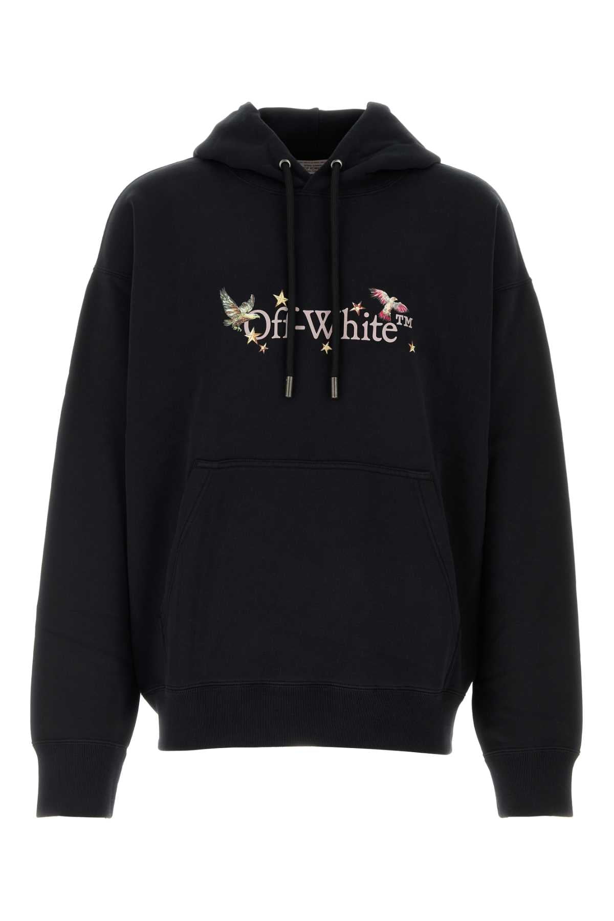 Off-White Logo-Embroidered Cotton Hoodie — Black