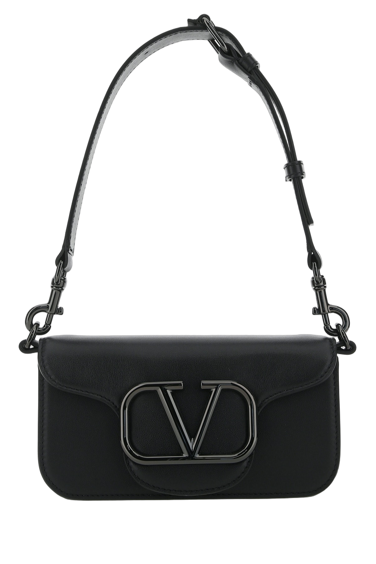 Valentino Garavani VLogo Hardware Calf Leather Shoulder Bag — Black
