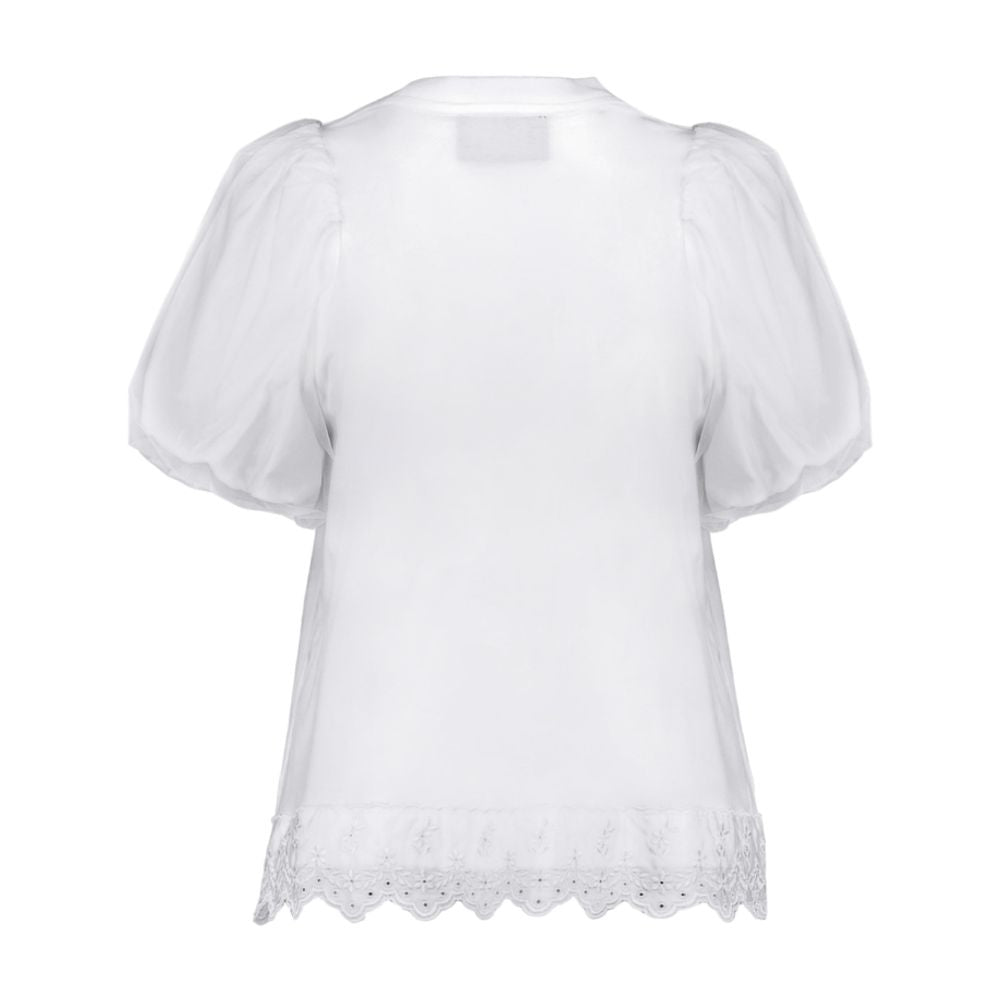 Simone Rocha Tulle Overlay Puff Sleeve Lace Blouse — White