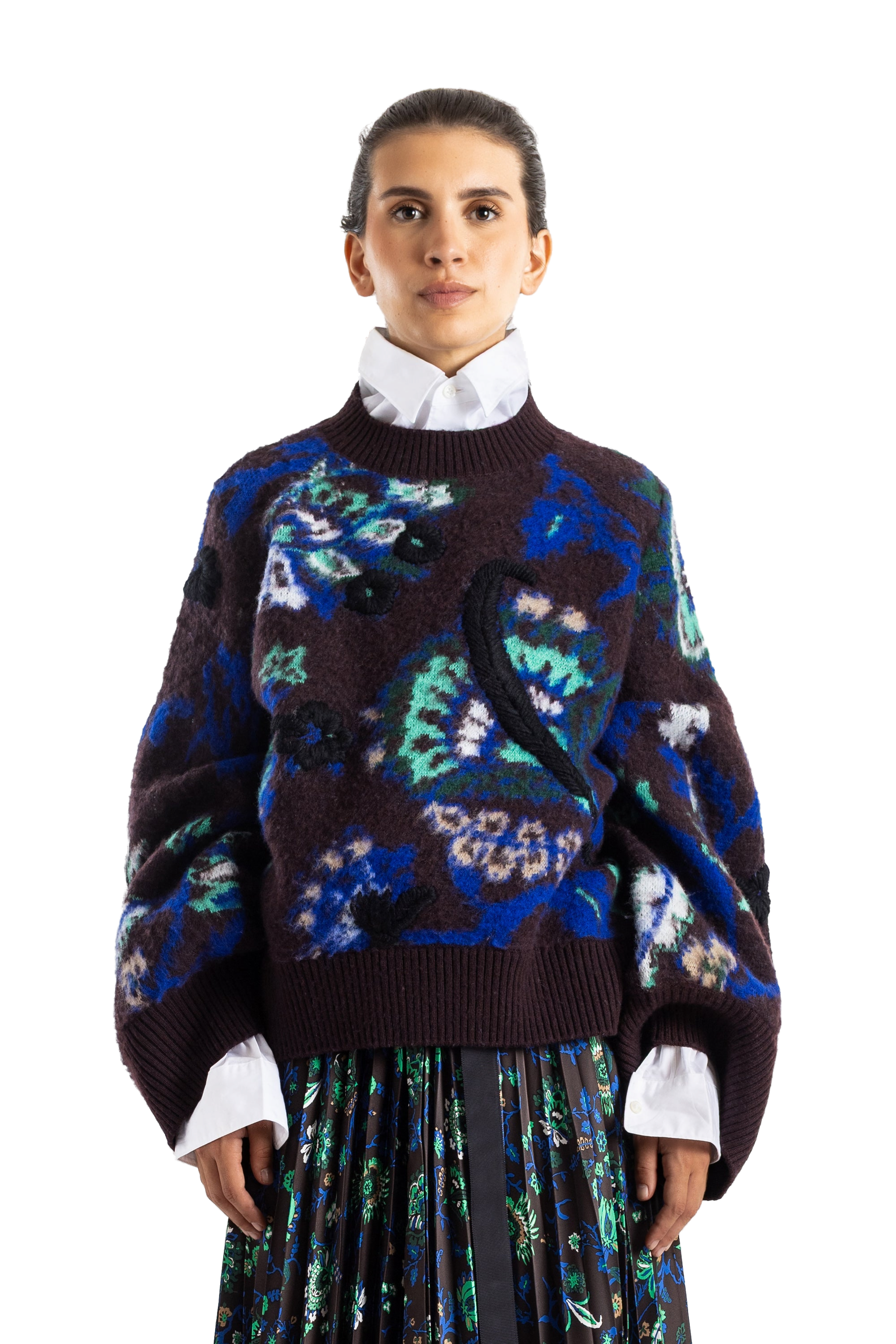 Sacai Floral Jacquard Knit Sweater — Brown