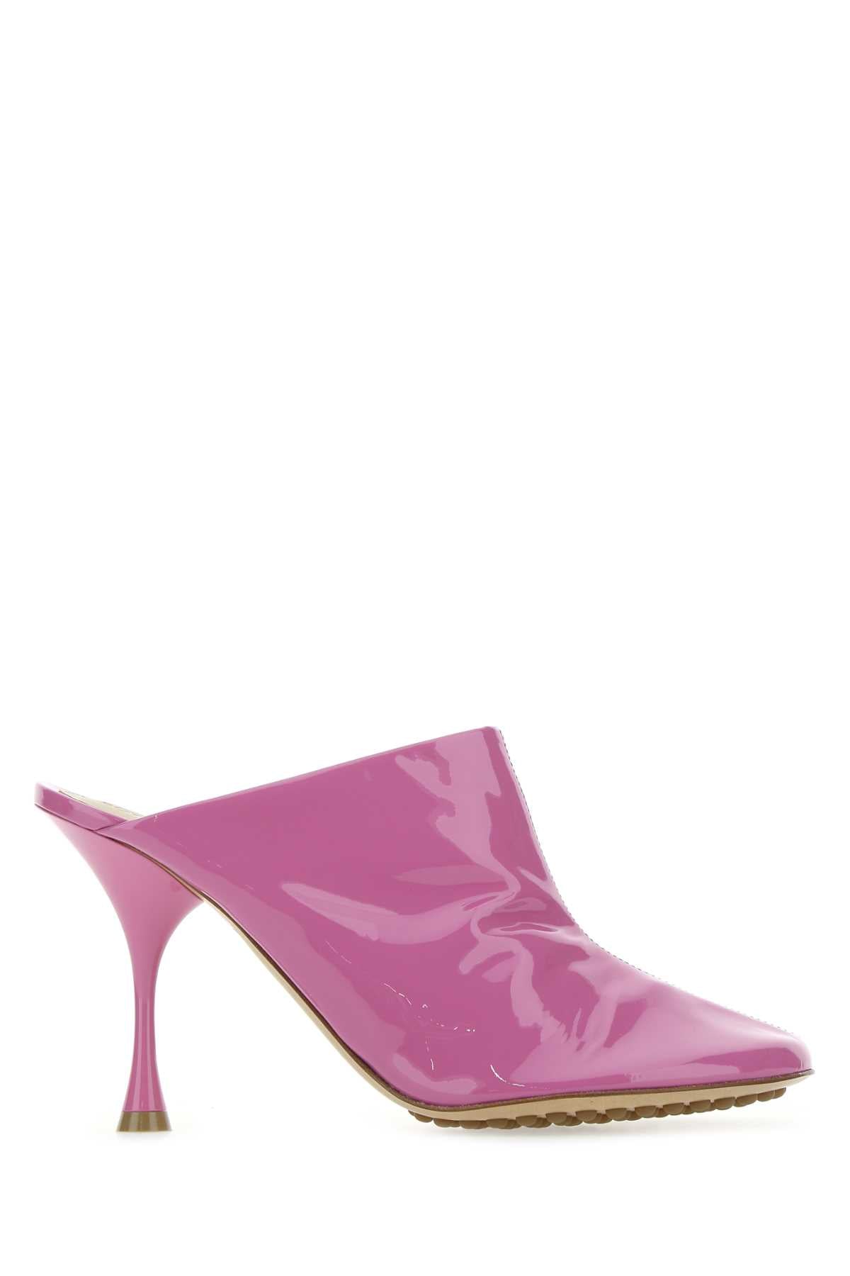 Bottega Veneta Patent Nappa Leather Heel Mule — Pink