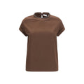 Brunello Cucinelli Monili-Trimmed Cotton T-Shirt — Brown