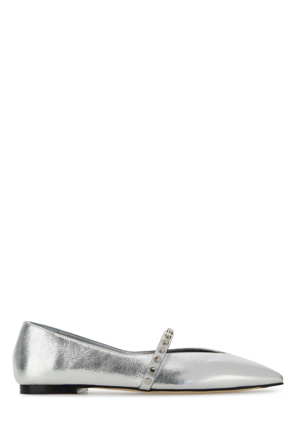 Alexander McQueen Metallic Leather Mary-Jane Flat — Silver