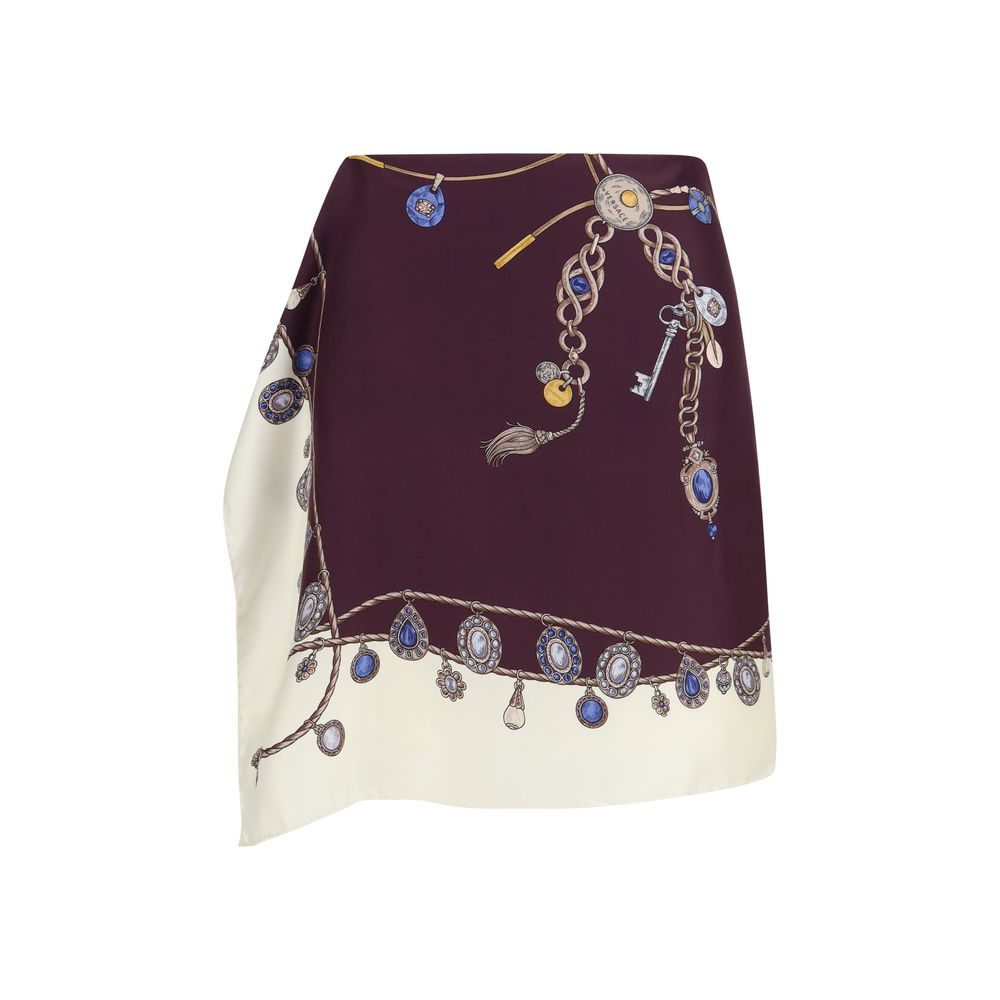Versace Stolen Jewels Print Silk Skirt — Bordeaux