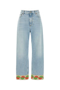 Valentino Garavani Embroidered Hem Cotton Jeans — Blue