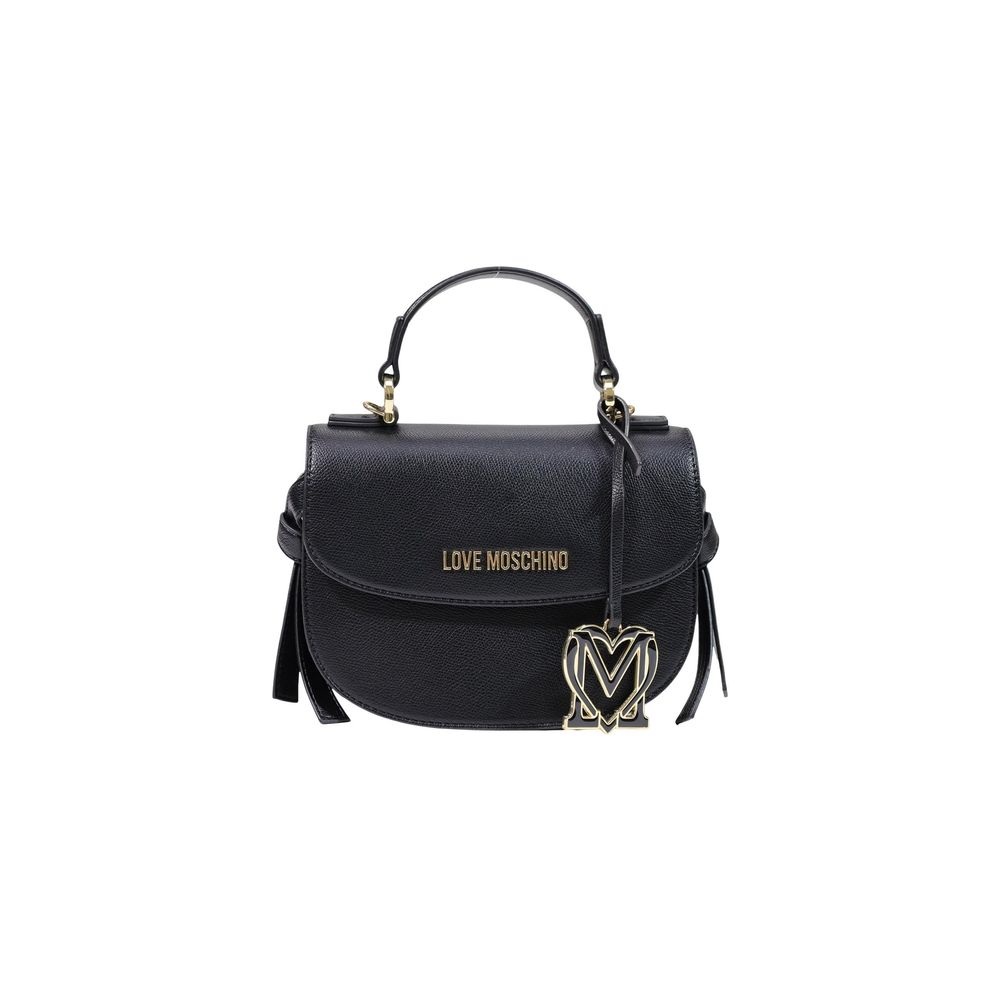 Love Moschino Structured Polyurethane Top Handle Bag — Black