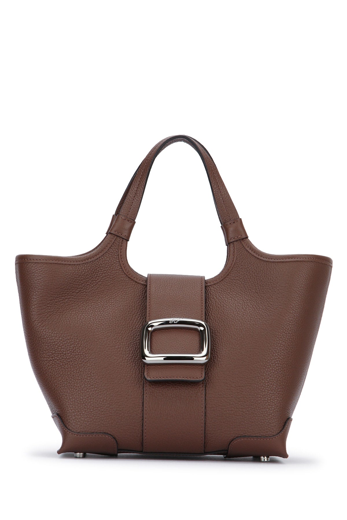 Roger Vivier Pebbled Leather Shoulder Bag — Brown