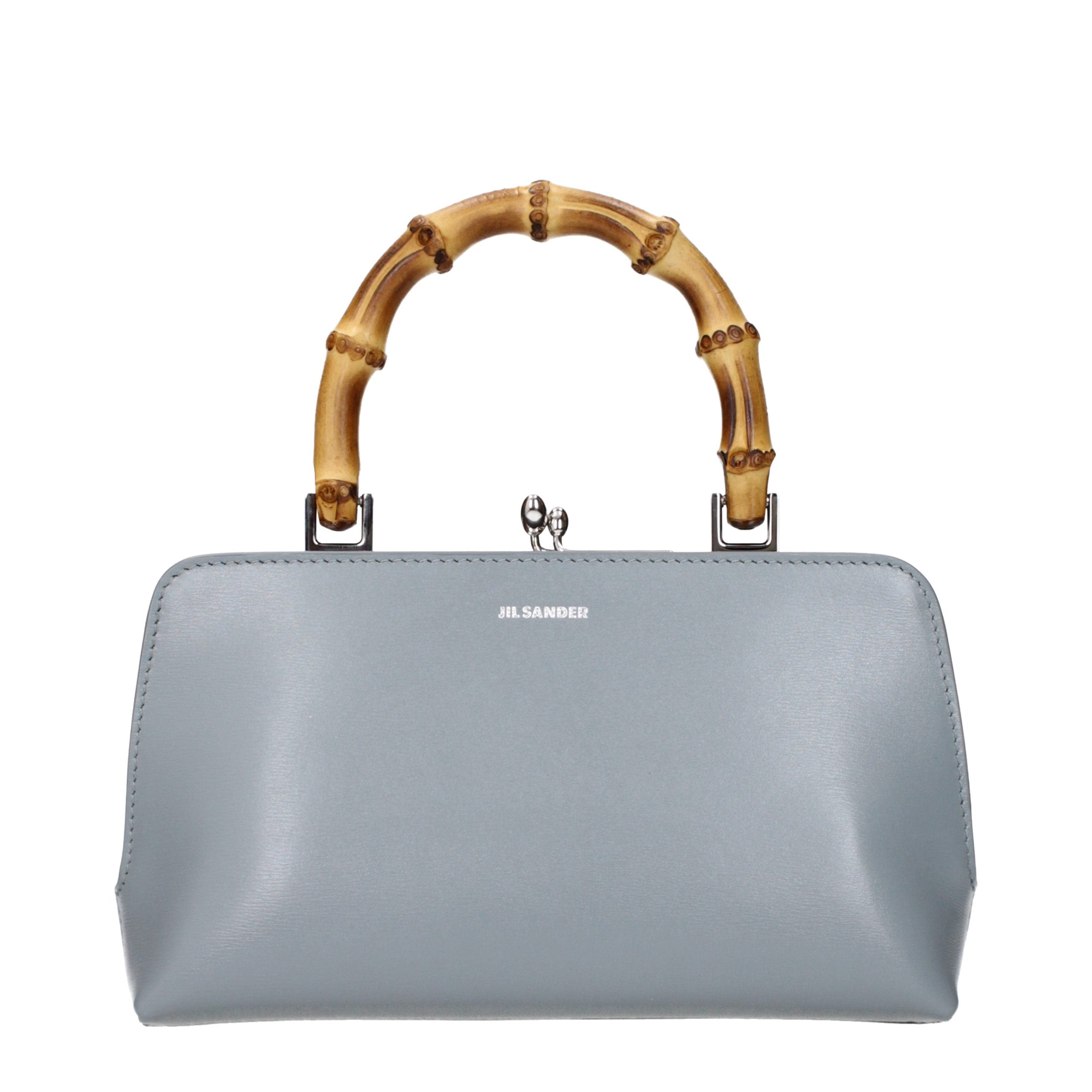 Jil Sander Bamboo-Handle Leather Top Handle Bag — Gray