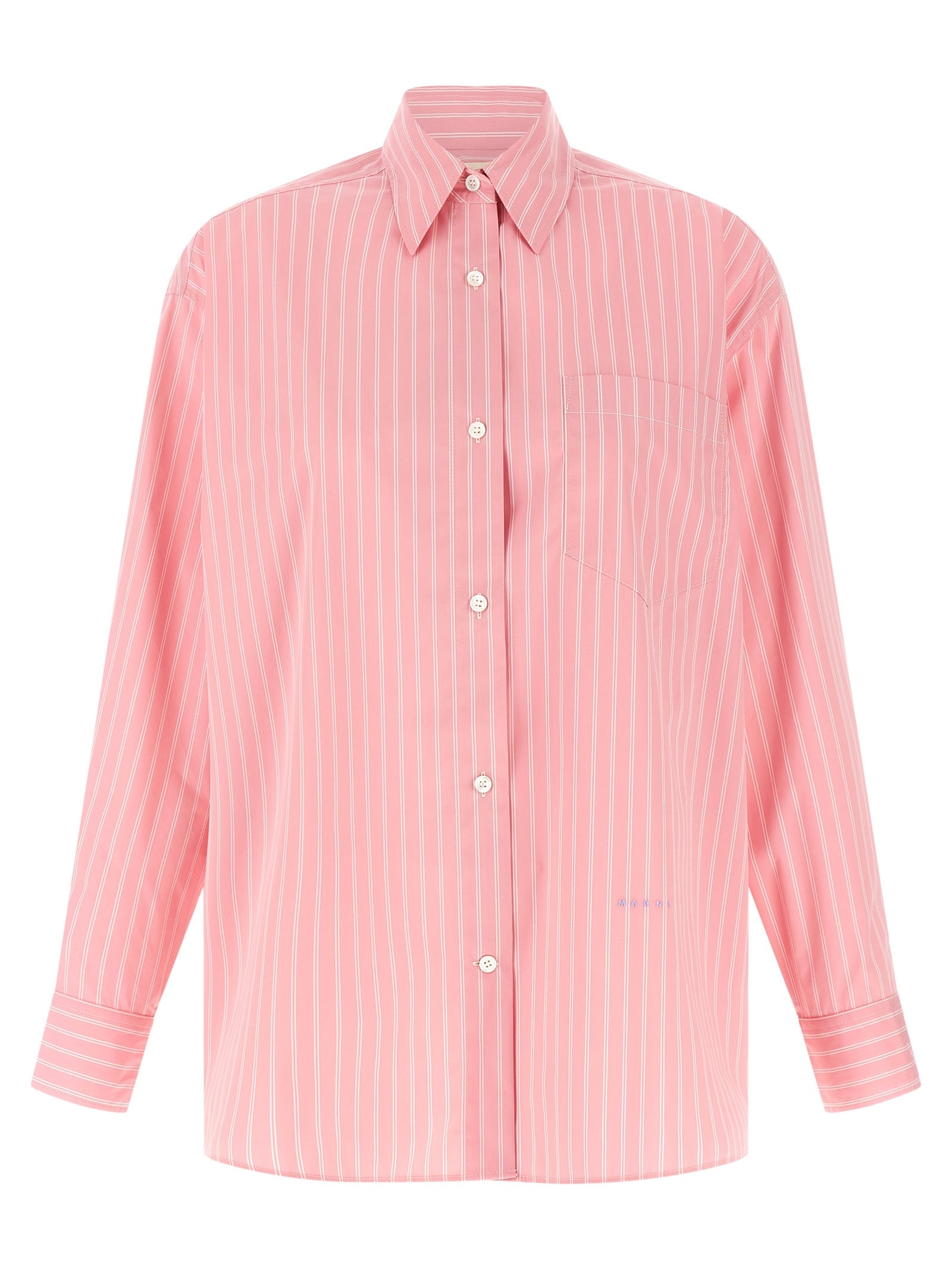 Marni Striped Cotton-Blend Blouse — Pink
