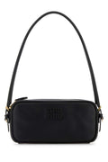 Miu Miu Embossed Logo Leather Shoulder Bag — Black