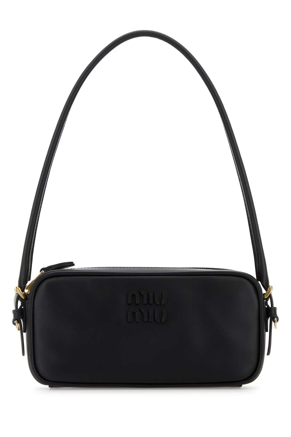 Miu Miu Embossed Logo Leather Shoulder Bag — Black