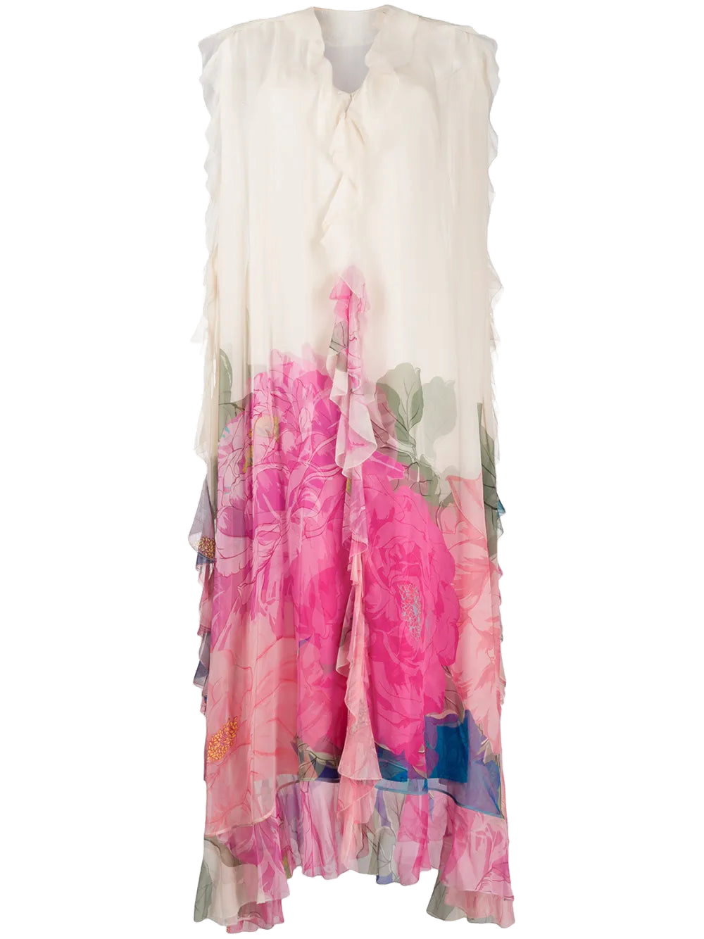 Valentino Ruffled Floral Print Gown — Pink