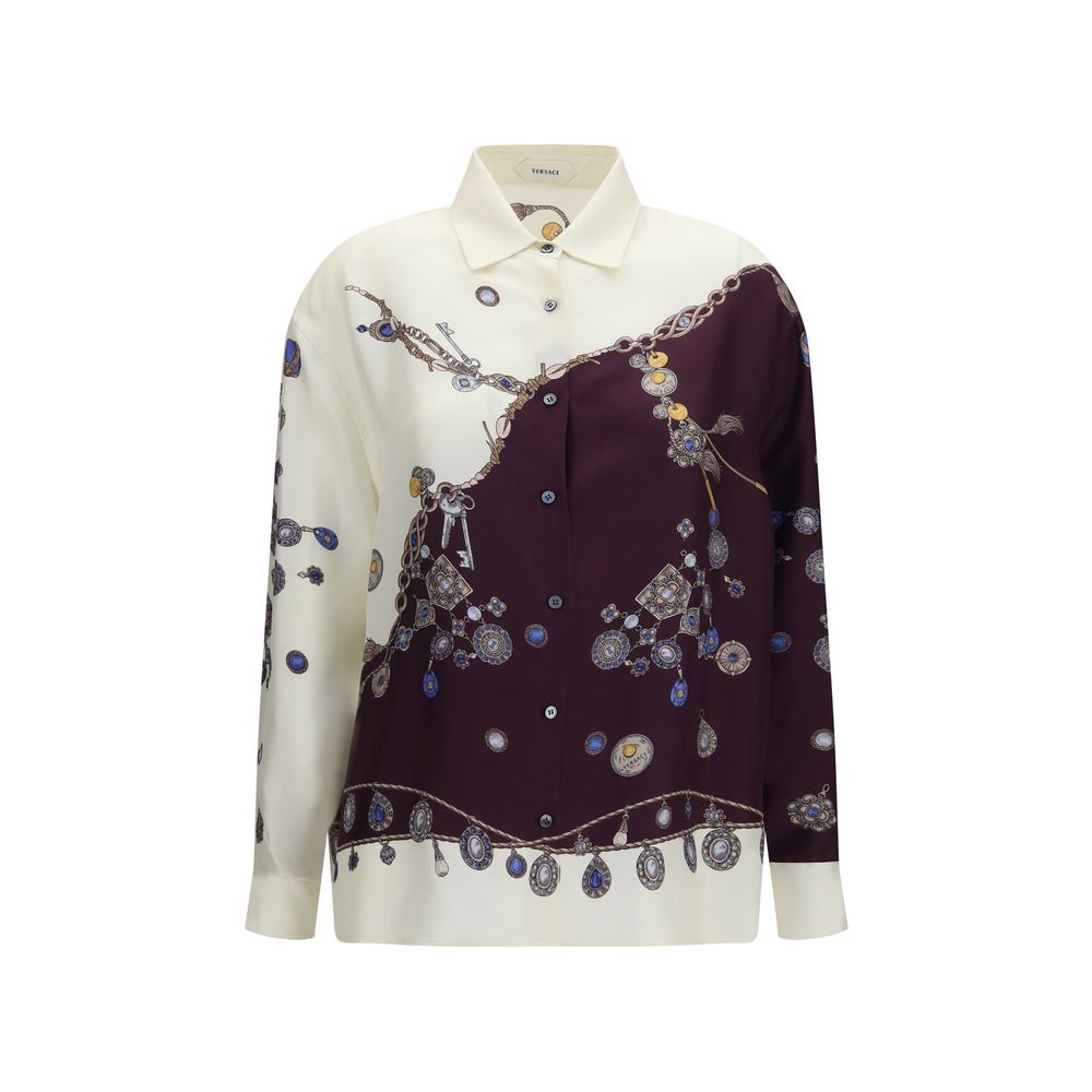 Versace Jeweled Chain Print Silk Shirt — Multicolor