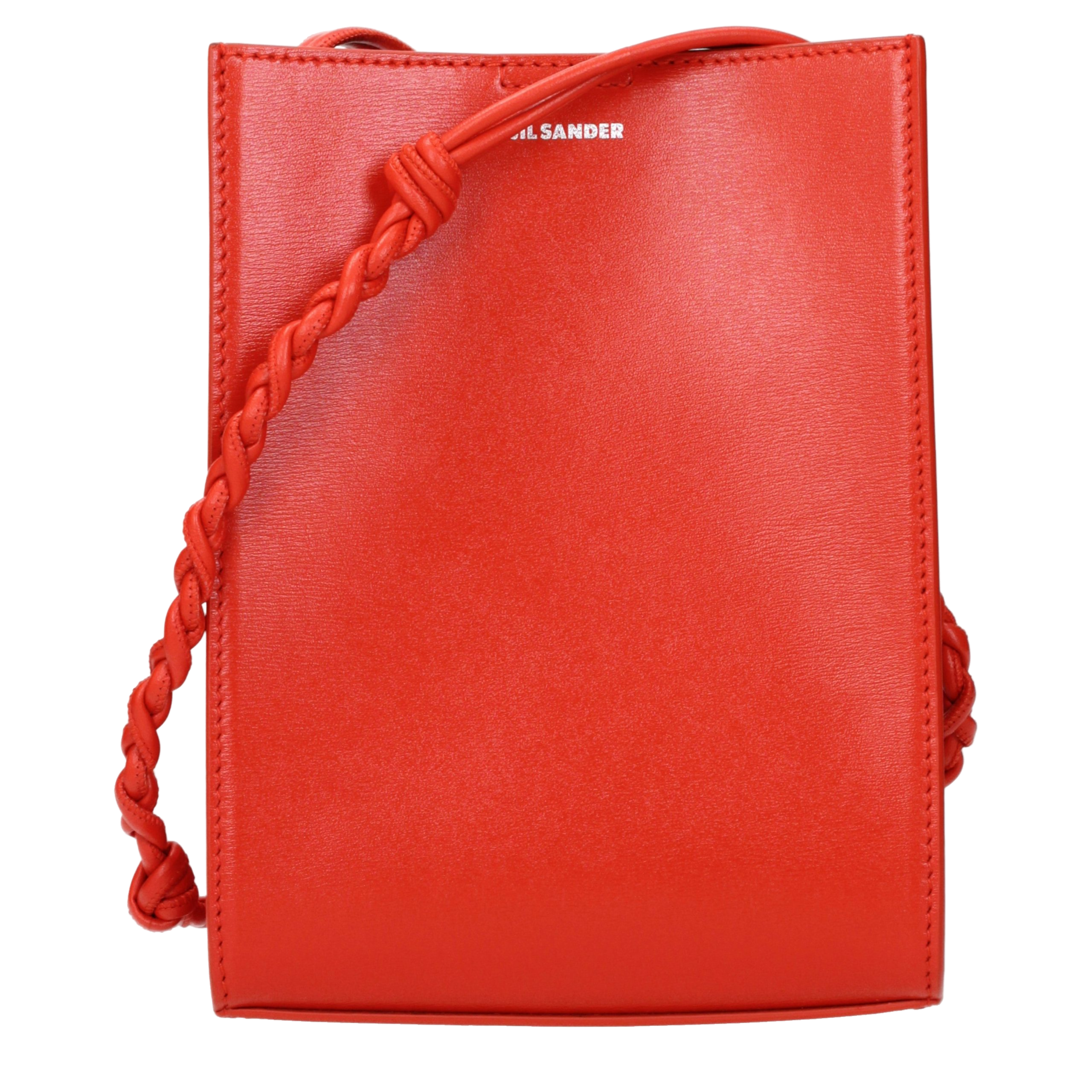 Jil Sander Logo-Embossed Leather Crossbody Bag — Red