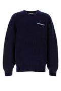 Marine Serre Merino Wool Ribbed Sweater — Navy