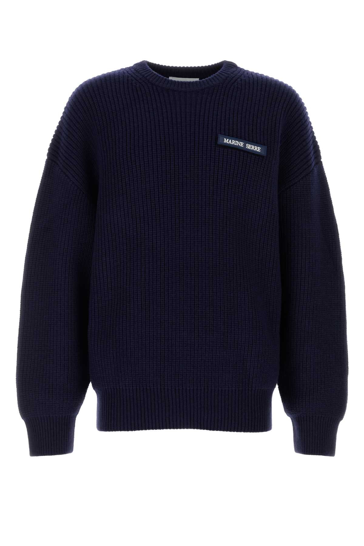 Marine Serre Merino Wool Ribbed Sweater — Navy
