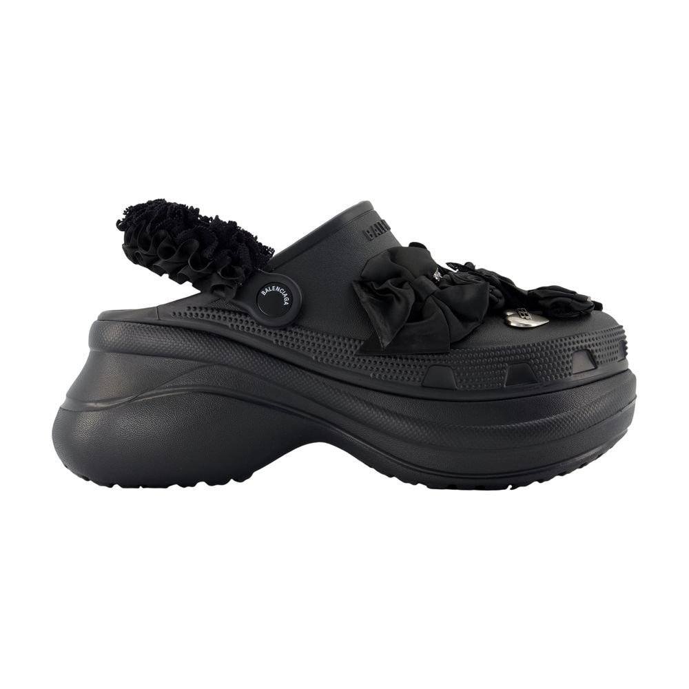 Balenciaga Ruched Synthetic Clog Sandal — Black