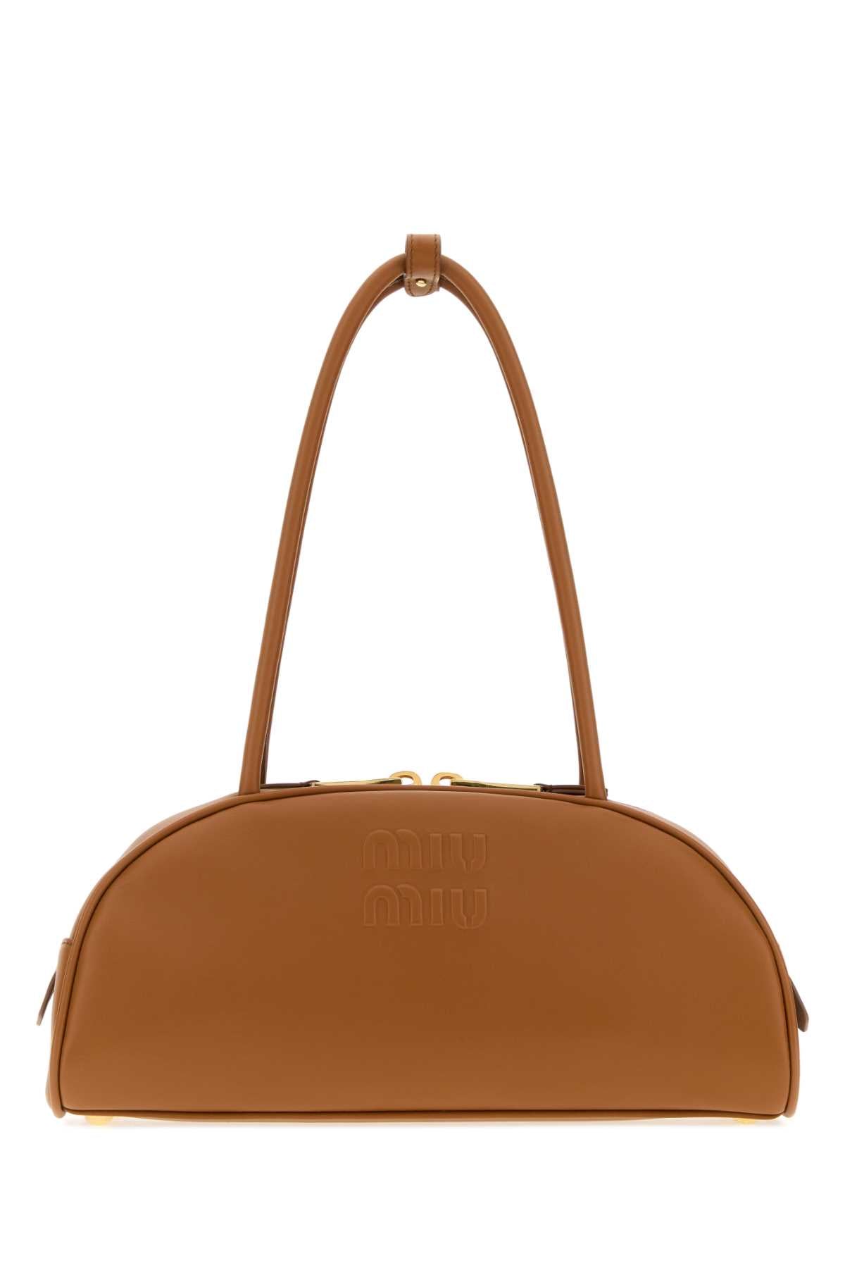 Miu Miu Vitello Leather Shoulder Bag — Brown