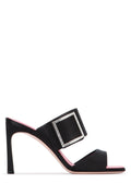 Roger Vivier Crystal-Buckle Suede Mule Heel — Black
