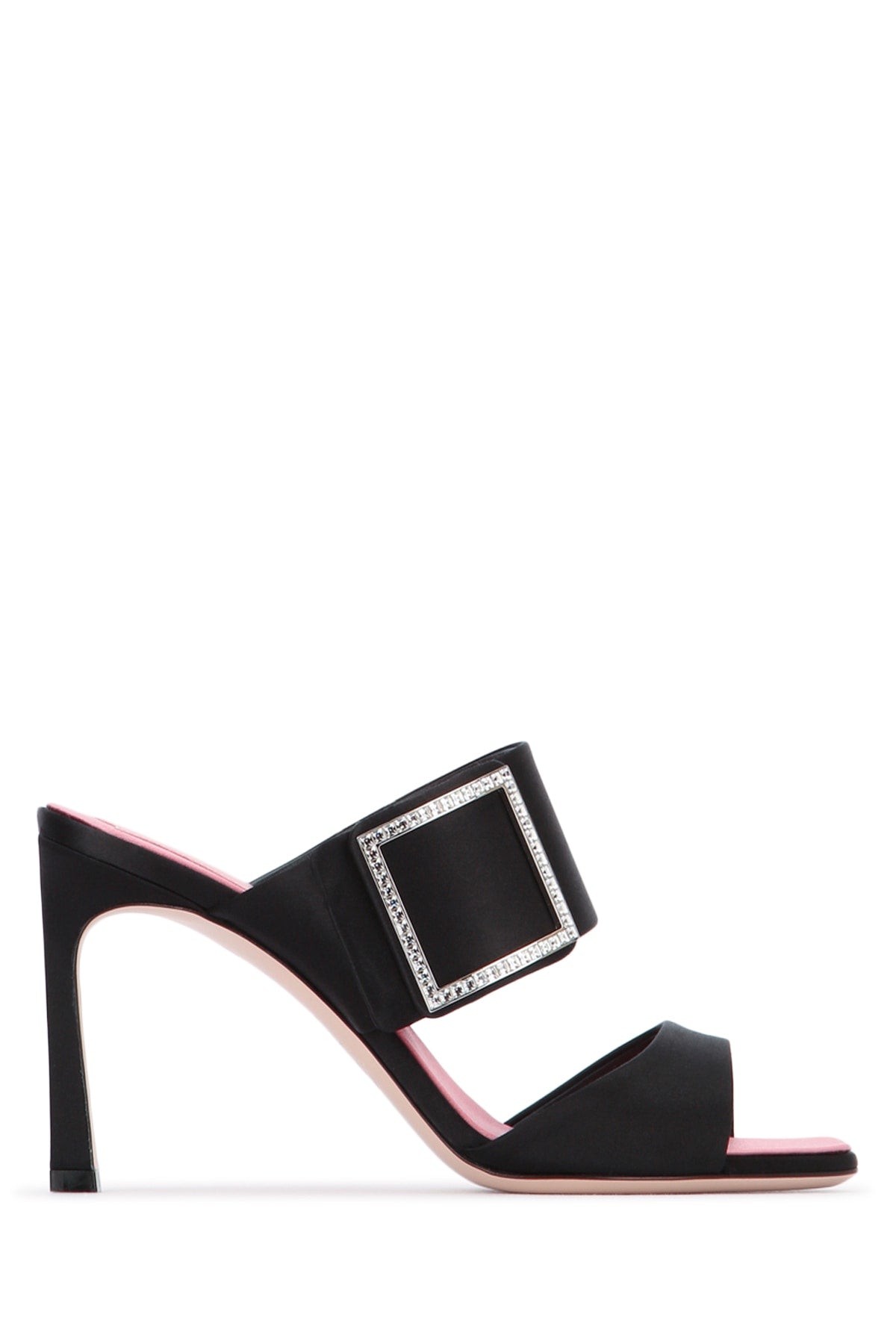 Roger Vivier Crystal-Buckle Suede Mule Heel — Black