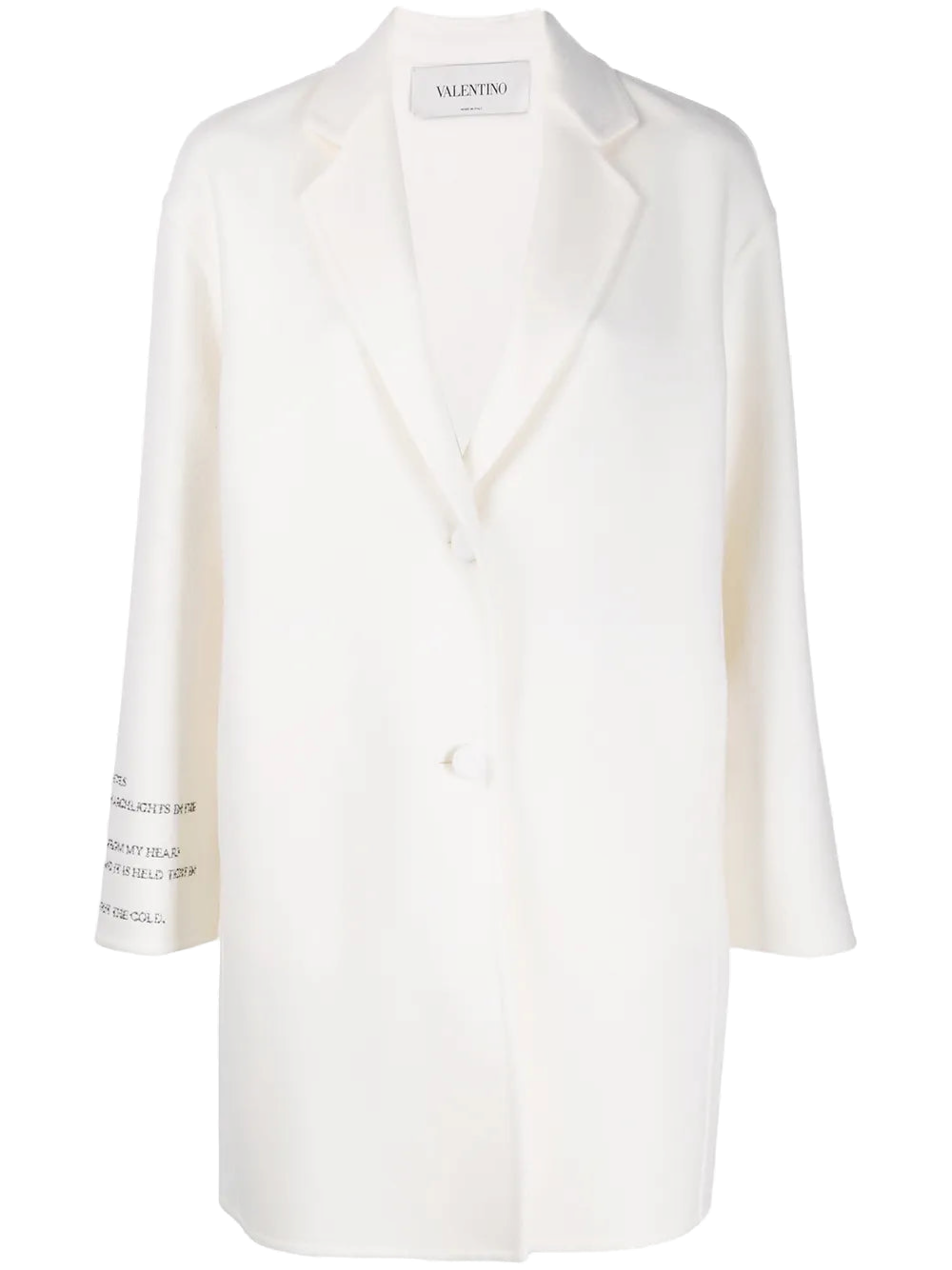 Valentino Poem-Embellished Wool-Cashmere Coat — White