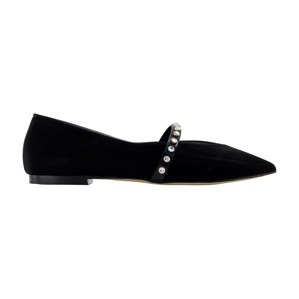 Alexander McQueen Pearl-Studded Velvet Flat — Black