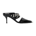 Alexander McQueen Chain-Embellished Patent Leather Mule — Black