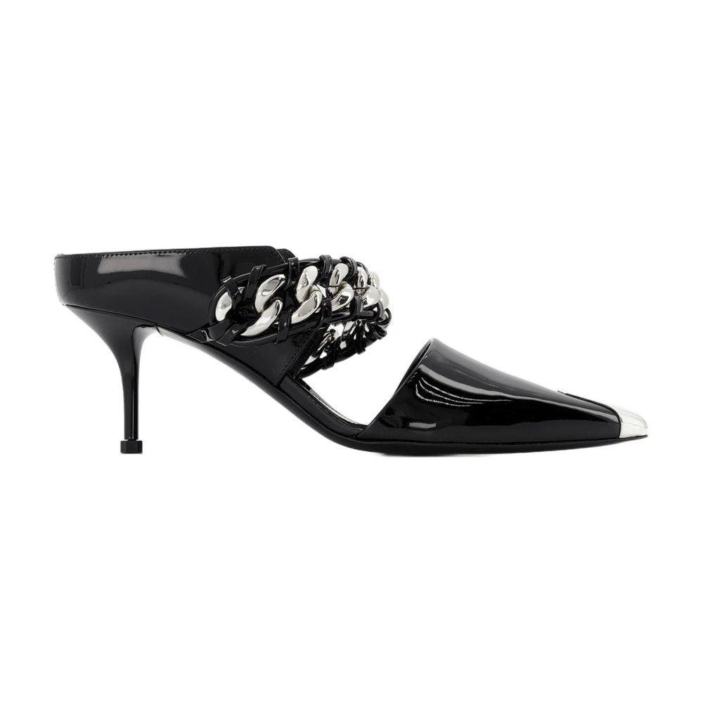 Alexander McQueen Chain-Embellished Patent Leather Mule — Black