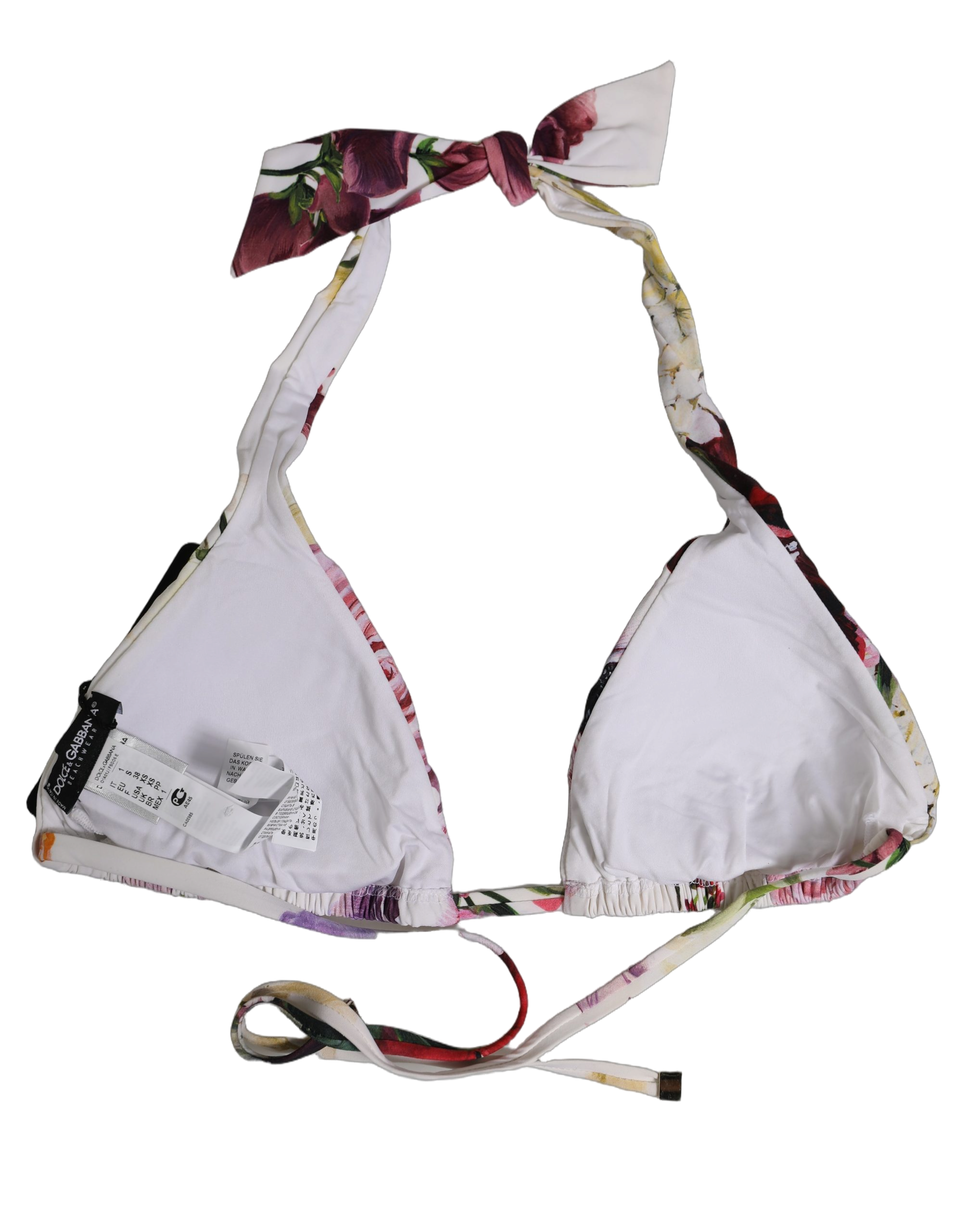 Dolce & Gabbana Floral Print Triangle Bikini Top — White