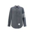 Thom Browne Wool-Cotton Blend with Signature Stripes Shirt — Gray