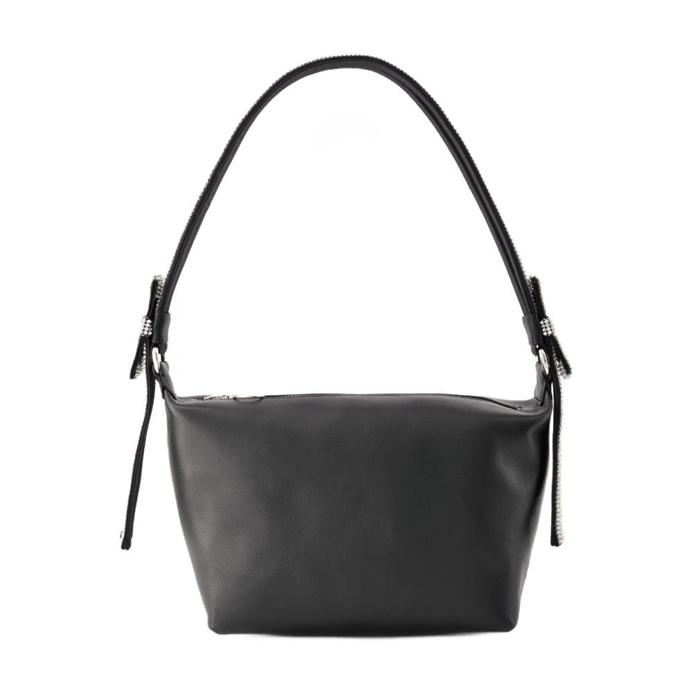 Kara Rhinestone-Embellished Double Bow Shoulder Bag — Black