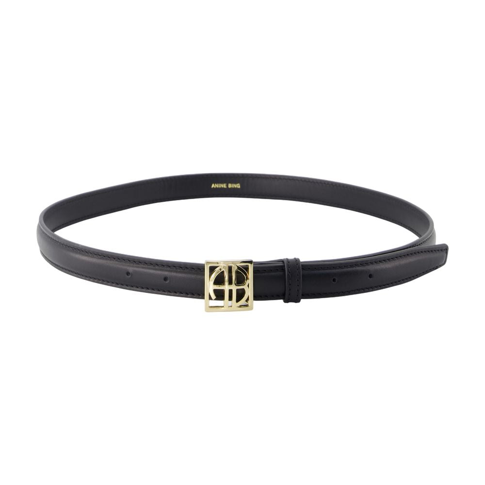 Anine Bing Monogram Buckle Leather Belt — Black