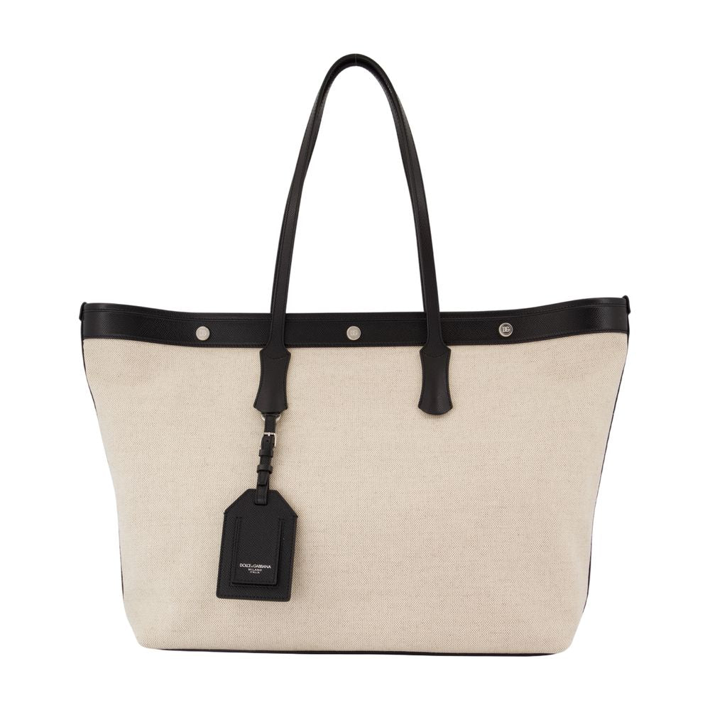 Dolce&Gabbana Canvas and Leather Tote Bag — Beige