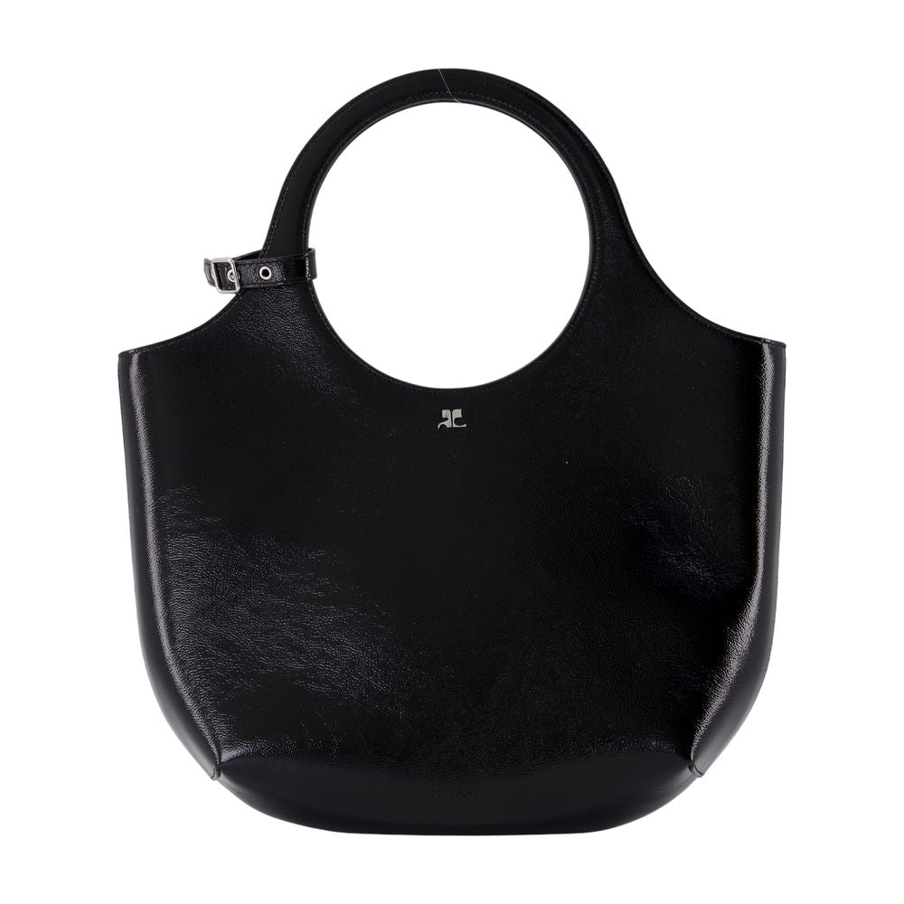 Courreges Leather Top Handle Bag — Black