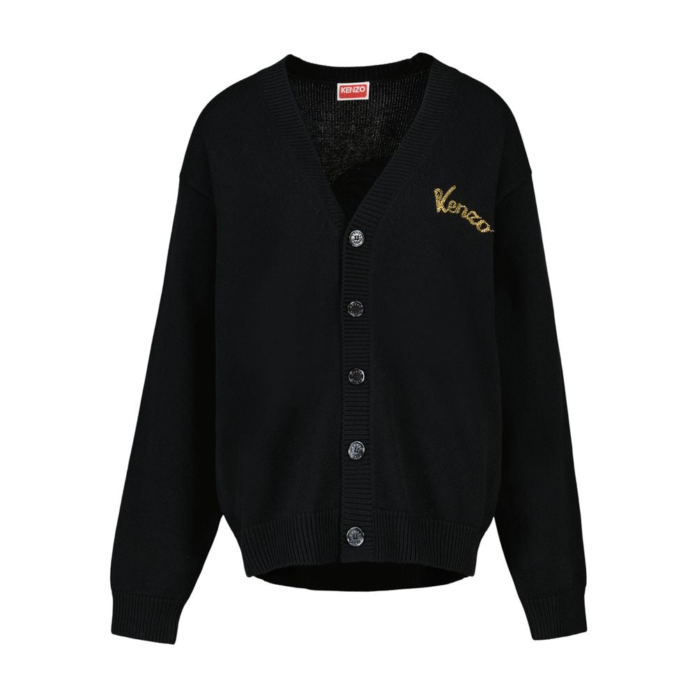 Kenzo Logo-Embroidered Cotton Cardigan — Black