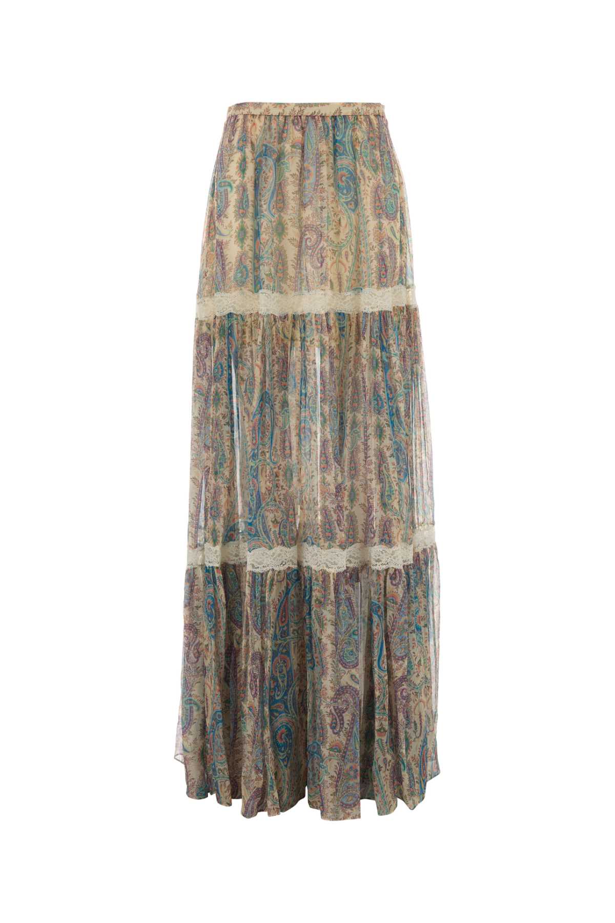 Etro Paisley Silk Tiered Skirt — Multicolor
