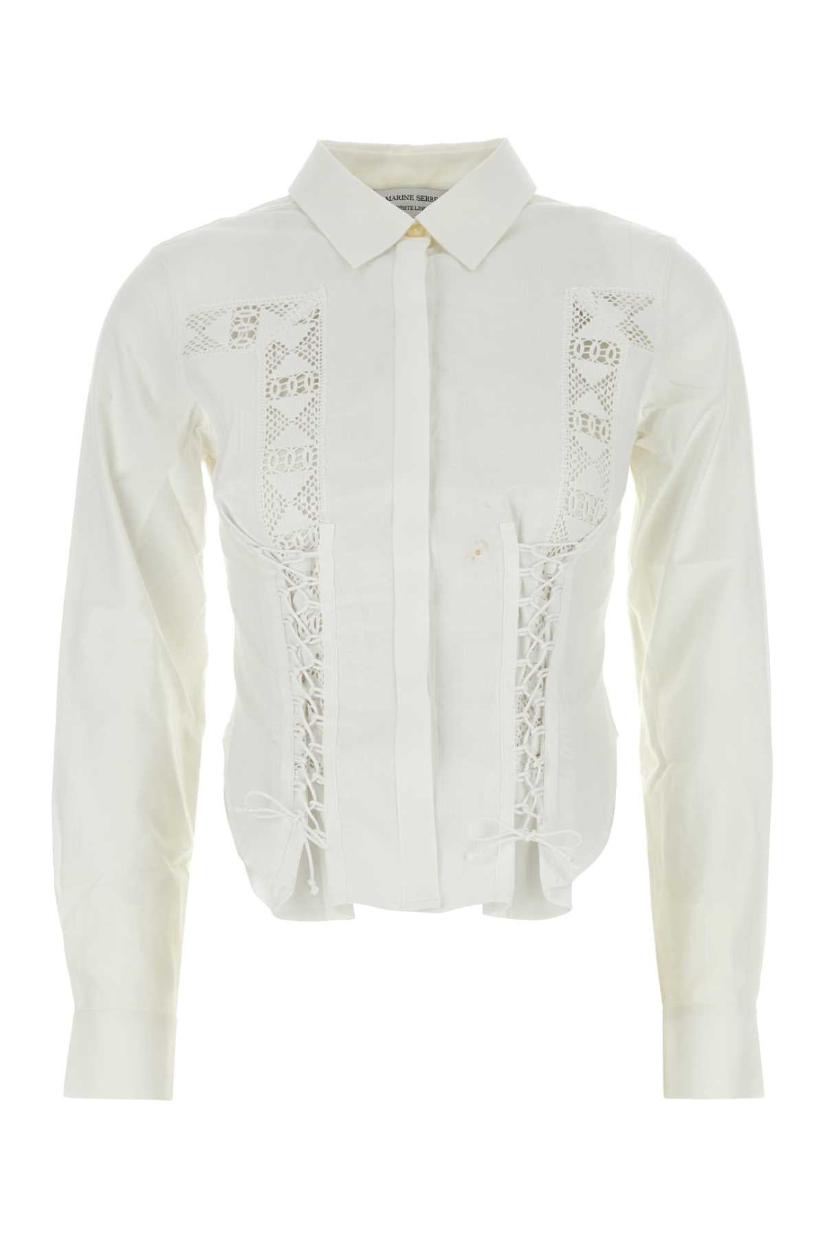 Marine Serre Lace-Trimmed Cotton Shirt — White